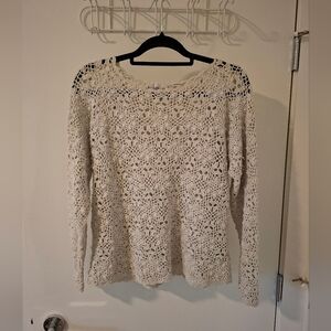 Vintage Le Chateau Ivory Crochet Cotton/Ramie Floral Boho Sweater (Size L)